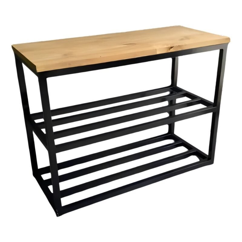 Banco Sapateira 60cm Estilo Industrial 6 Pares Hall de Entrada Aço Montada