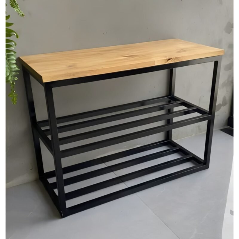 Banco Sapateira 60cm Estilo Industrial 6 Pares Hall de Entrada Aço Montada