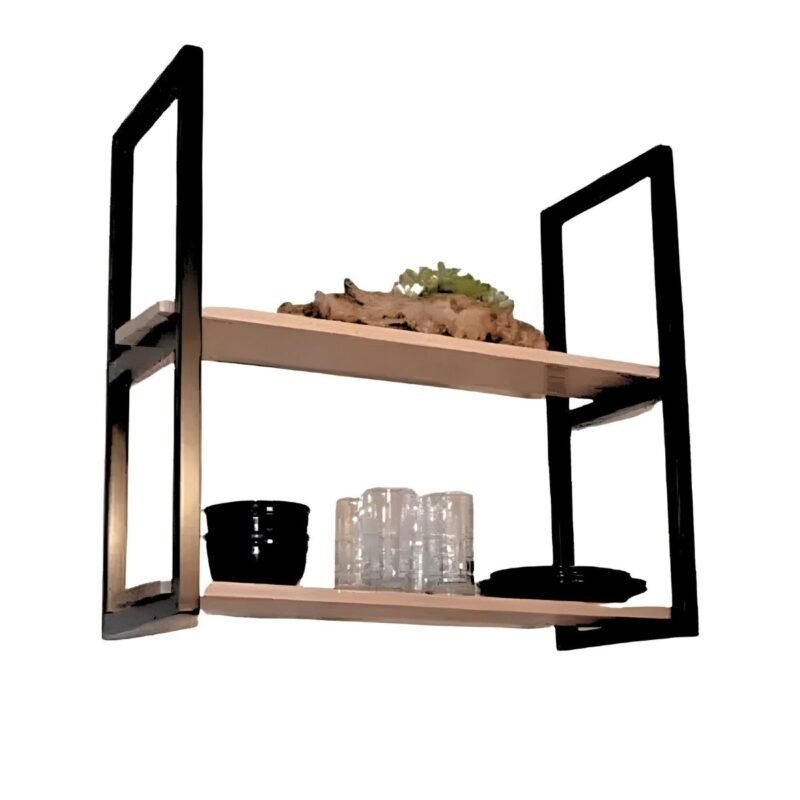 Par 2un Suporte Duplo 70x40cm Prateleira Estilo Industrial Metálico Estante Moderna cor Preto