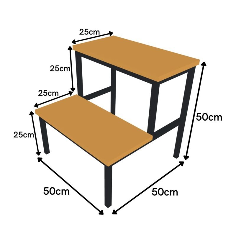 Escada Auxiliar Doméstica 50x25cm Metal 2 Degraus Estilo Industrial
