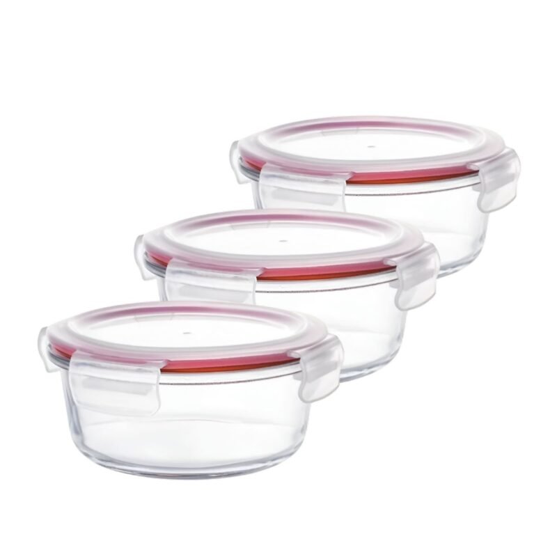 Kit 3 Potes Hermético Vidro 400ml Redondo Tampa C/ Trava