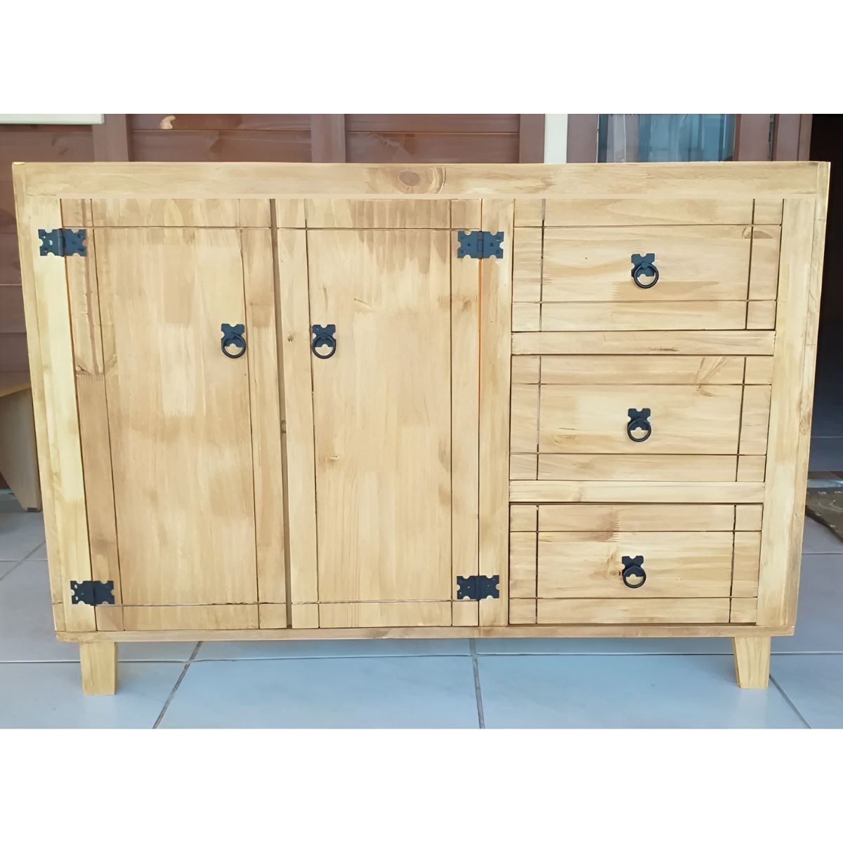 Balcão de Pia Rústico 87x120x50cm Madeira Pinus Estilo Colonial