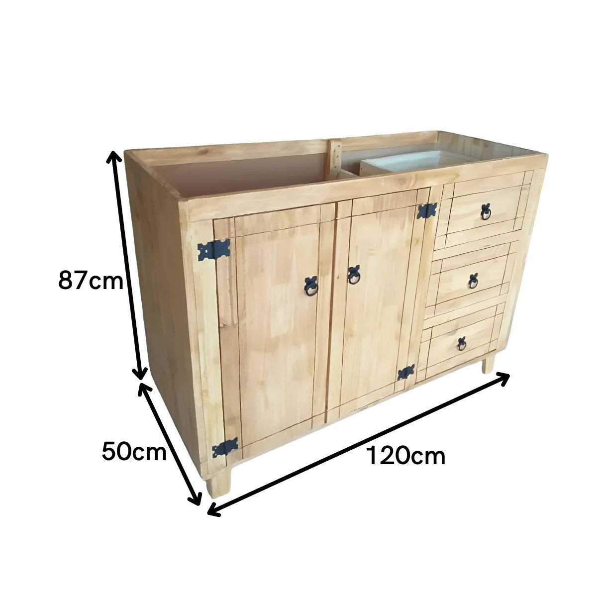 Balcão de Pia Rústico 87x120x50cm Madeira Pinus Estilo Colonial