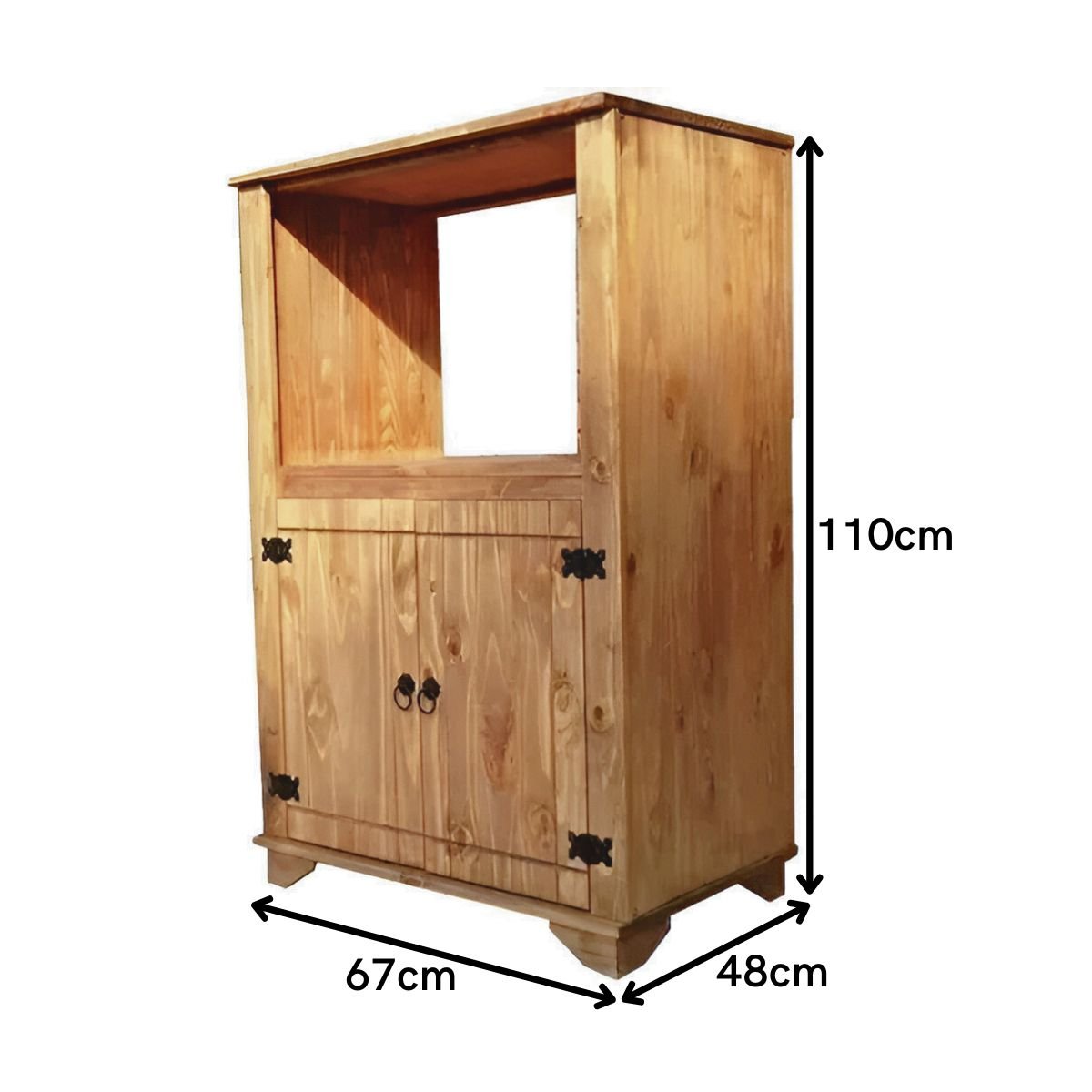 Armário de Madeira Rústico 110x67x48cm Torre Quente Multiuso P/ Forno e Micro Ondas Estilo Colonial