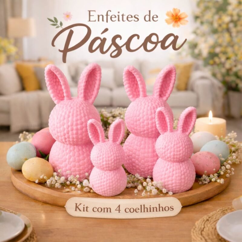 Conjunto 4un Enfeite Páscoa Decoração Coelho Minimalista Cor Branco - Rosa