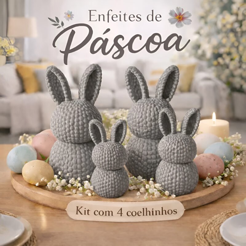Conjunto 4un Enfeite Páscoa Decoração Coelho Minimalista Cor Cinza