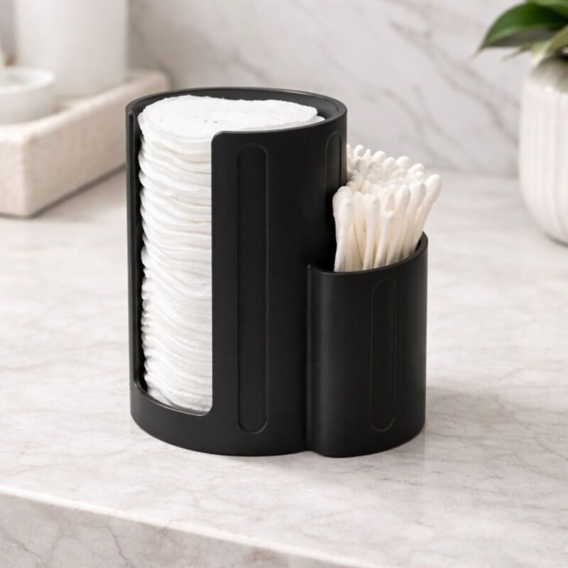 Porta Algodão e Cotonete Duplo Organizador cor Preto Banheiro Maquiagem