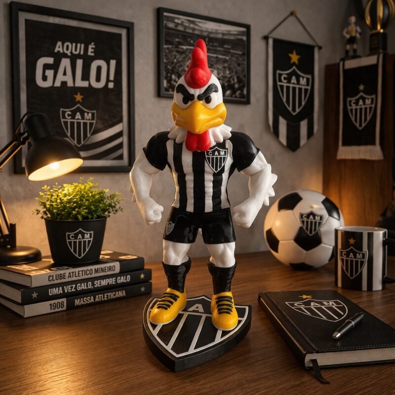 Mascote Galo Atlético Mineiro Boneco 3D Decorativo Colecionável Futebol Time