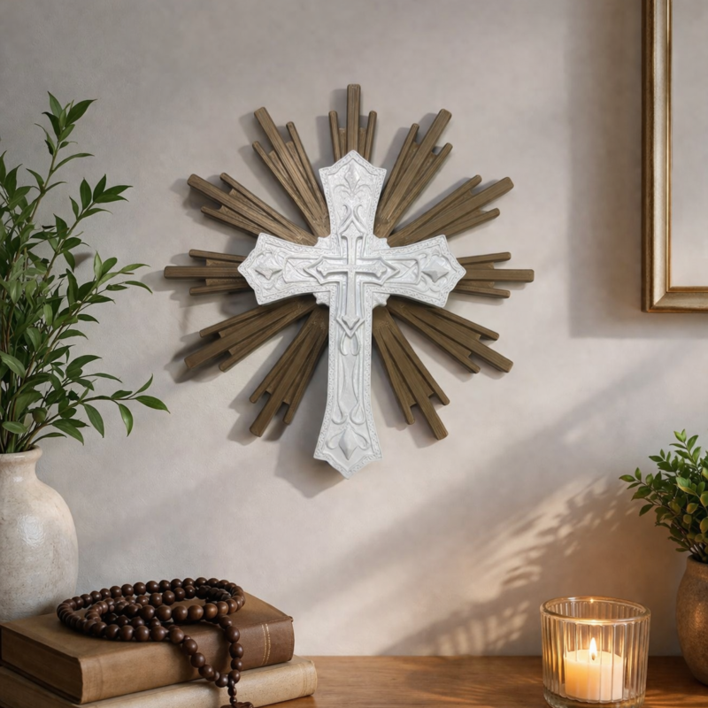 Cruz Branca Decoração Cristã Fé Proteção Espiritual Igreja Ambiente Paz