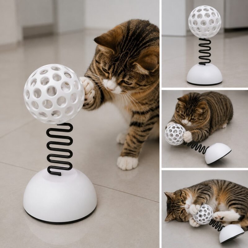 Brinquedo Interativo para Gato com Bola e Mola Anti Estresse Pet - Branco