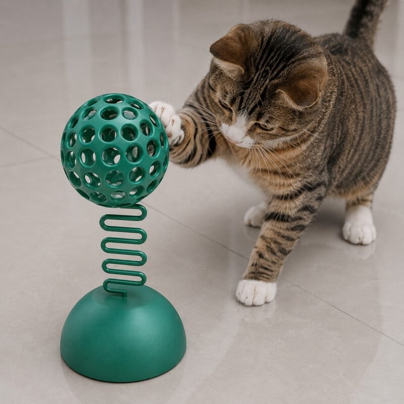 Brinquedo Interativo para Gato com Bola e Mola Anti Estresse Pet - Verde