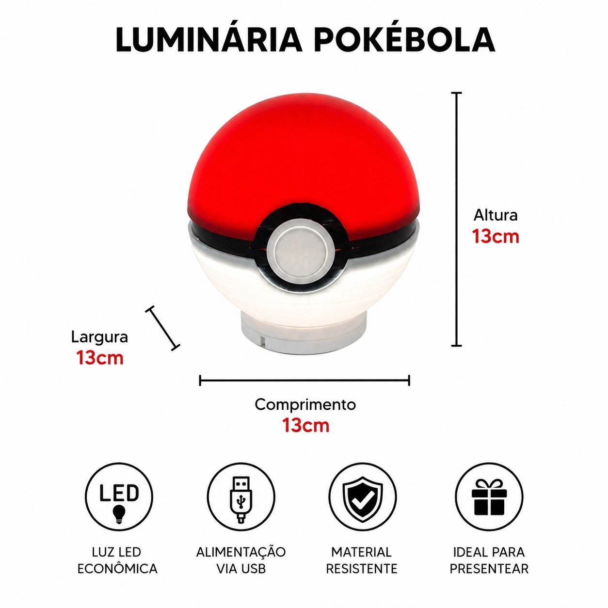 Luminária Led Pokébola Anime Setup Gamer Mesa Decorativo Kid