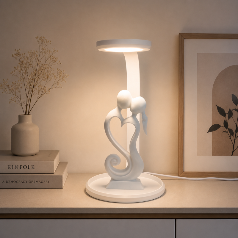Luminária De Mesa Led Decoração Casal Leitura Estudo Abajur - Branco