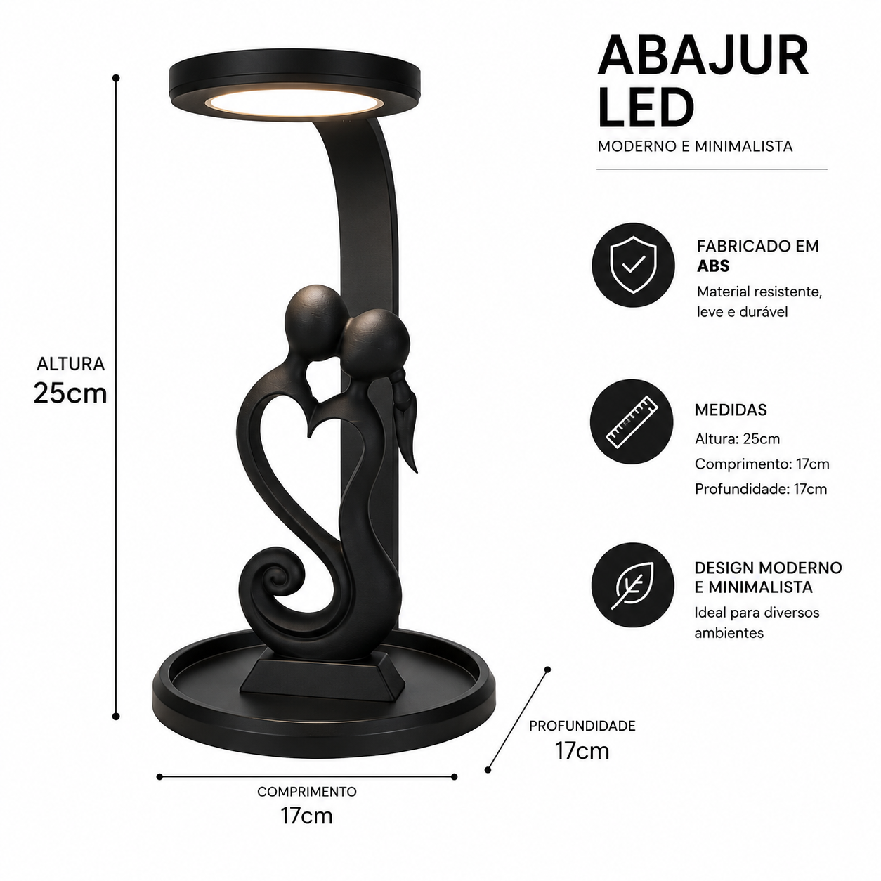 Luminária De Mesa Led Decoração Casal Leitura Estudo Abajur
