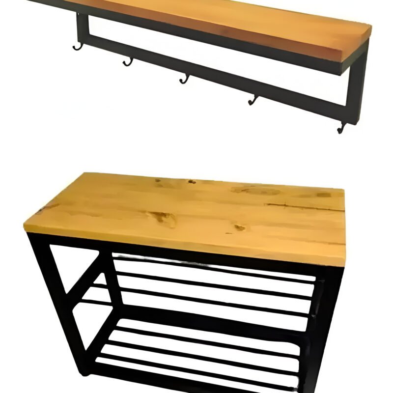 Kit Organizadora Hall de Entrada Banco Sapateira c/ Cabideiro de Parede Estilo Industrial - 70cm