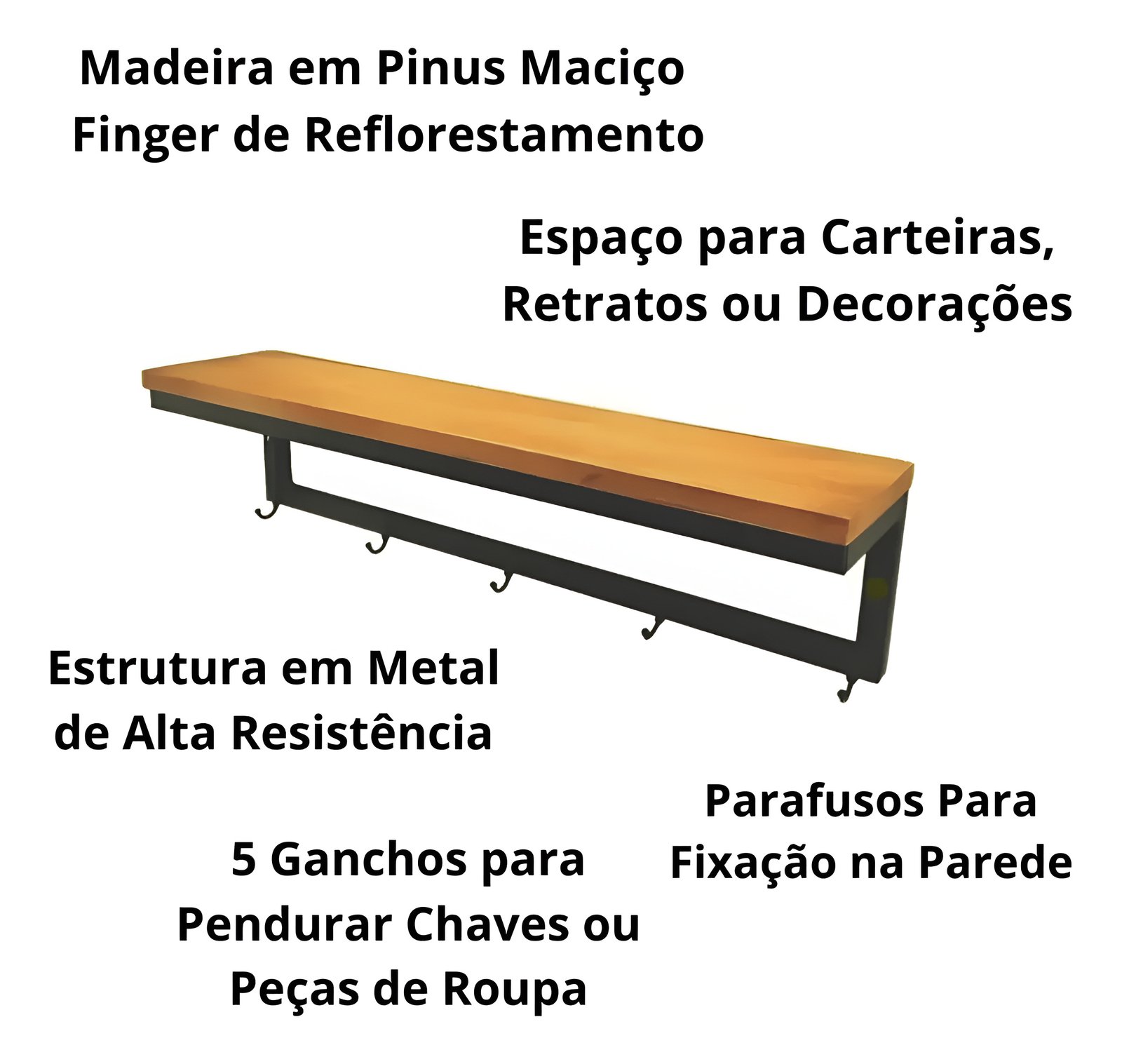 Kit Organizadora Hall de Entrada Banco Sapateira c/ Cabideiro de Parede Estilo Industrial