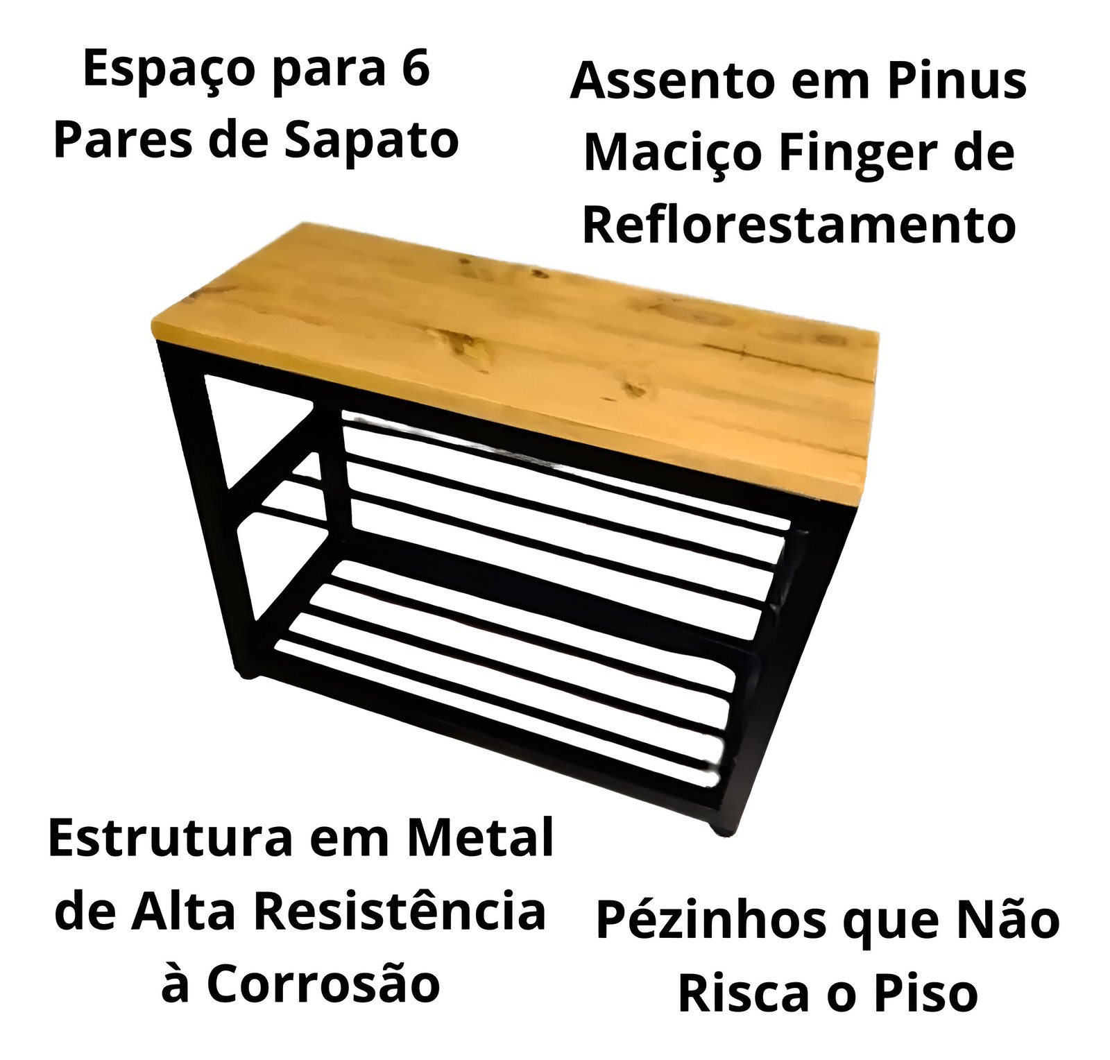 Kit Organizadora Hall de Entrada Banco Sapateira c/ Cabideiro de Parede Estilo Industrial