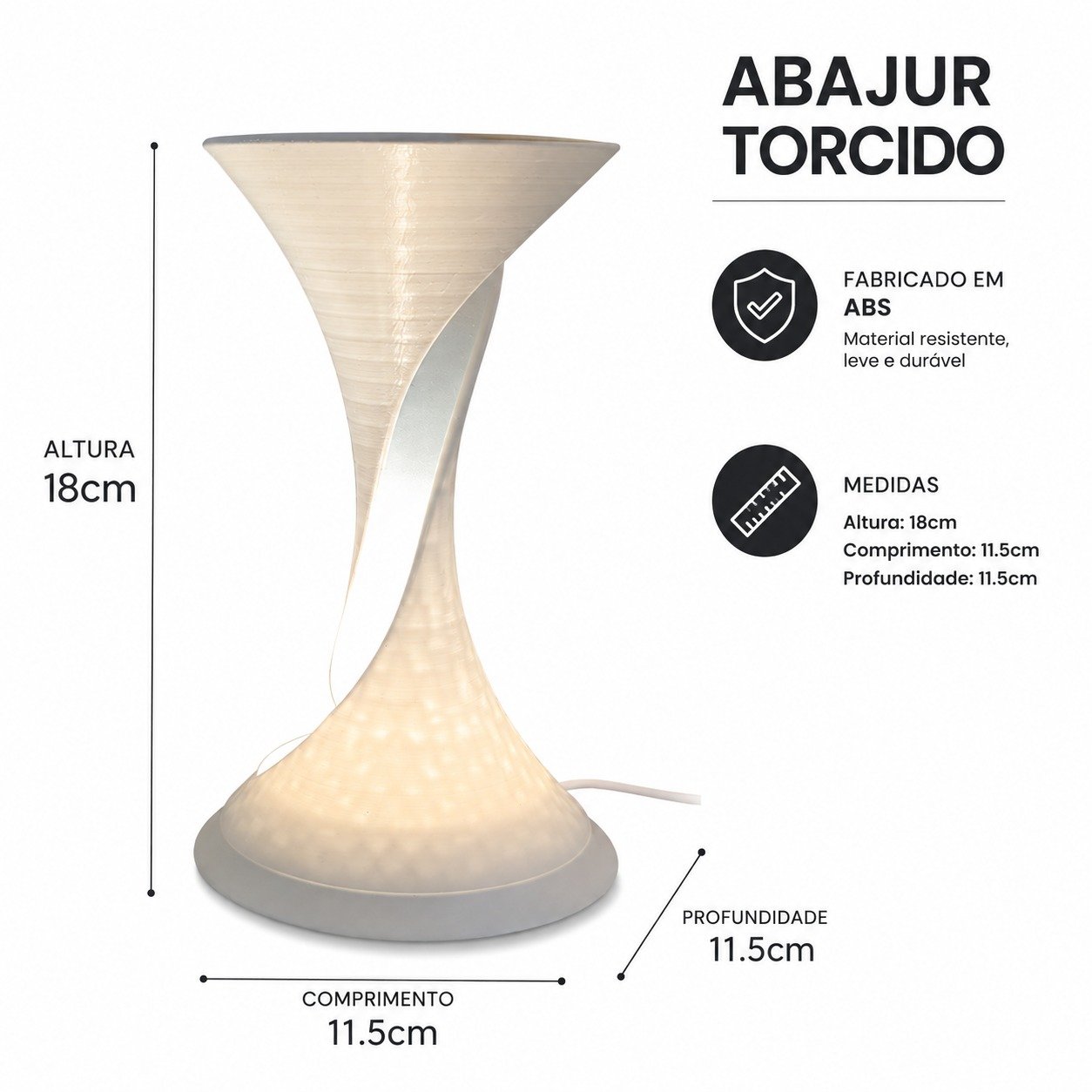 Abajur Luminária Mesa Torcida Moderna Led Decoração Leitura