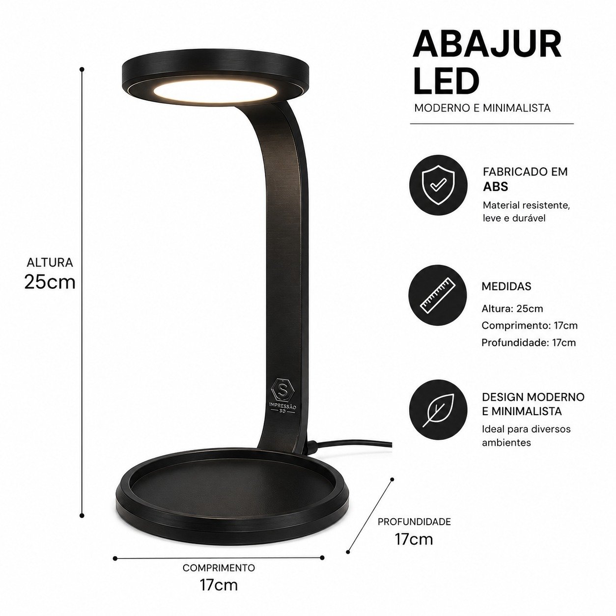 Abajur Luminária Mesa Moderna Led Decoração Leitura Estudo